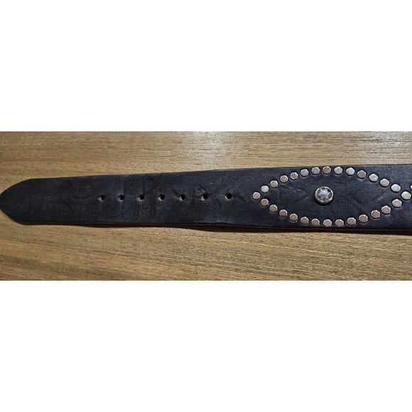 Vtg Brave 1992 Black Leather Jeweled & Studded Square Buckle Waist Belt Sz 30 main image 4